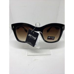 Black Society Sunglasses Skull & Stud Square Gloss Black Frame Brown Lens NWT
